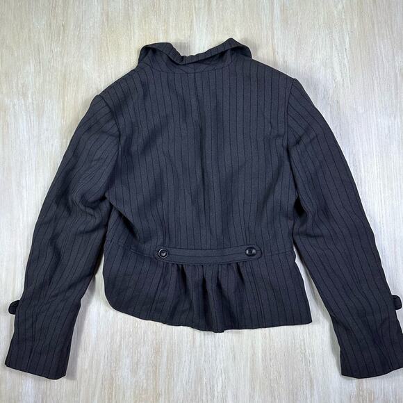 Due Per Due Ruffle Collar Pin Striped Elegant Office Wear Chic Blazer Jacket 8 - Picture 6 of 13